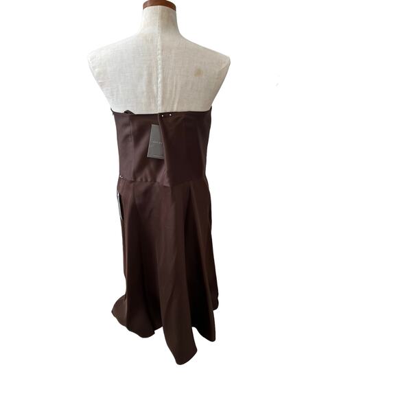 Ann Taylor Strapless Silk formal midi dress chocolate brown 16 - Picture 5 of 9